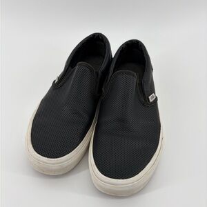 Vans Black Classic Leather Slip On Skateboard Sneakers Men's Sz 6 Women's Sz 7.5